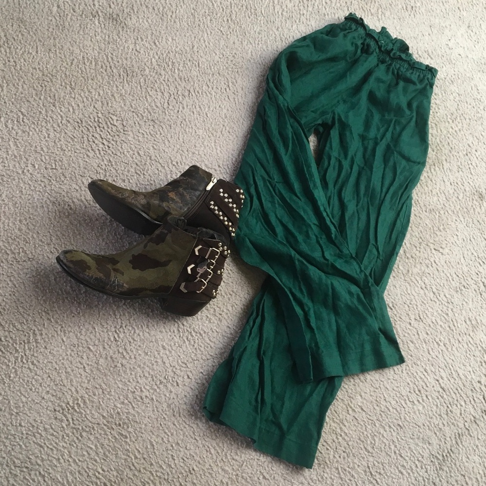 ASMARA/“FOREST GREEN”LINEN CRINKLE PANTS/NWT